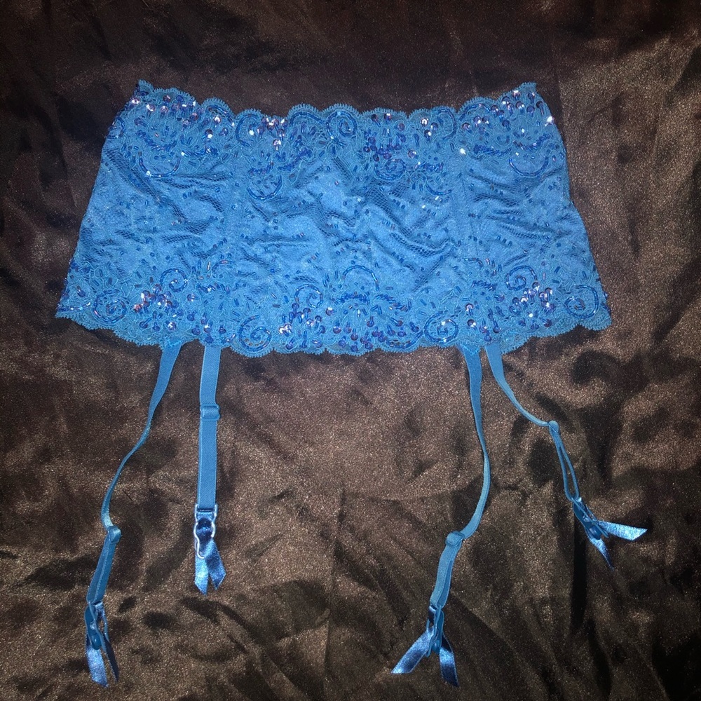 Victoria’s Secret sparkly beaded blue garter belt